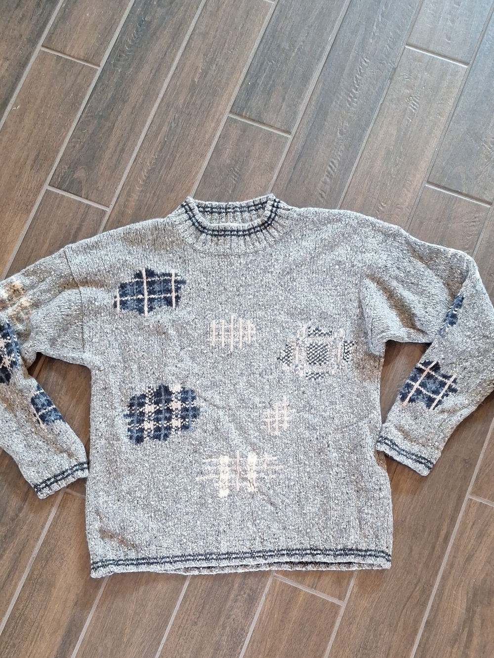 Vintage Eddie Bauer Patchwork Knit Wool Sweater Size Men's XXL Tall